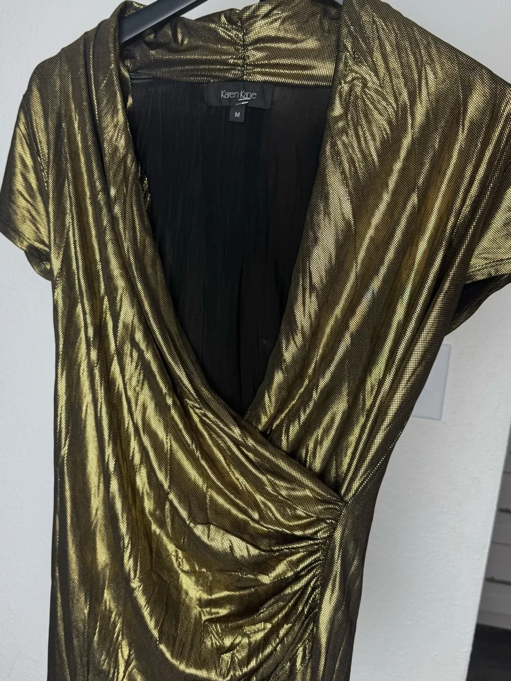 Metallic Gold Blouse with Beautiful Rouching Made by Karen Kane size medium